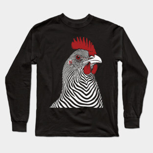 Striking Rooster Op Art Design in Bold Colors Long Sleeve T-Shirt