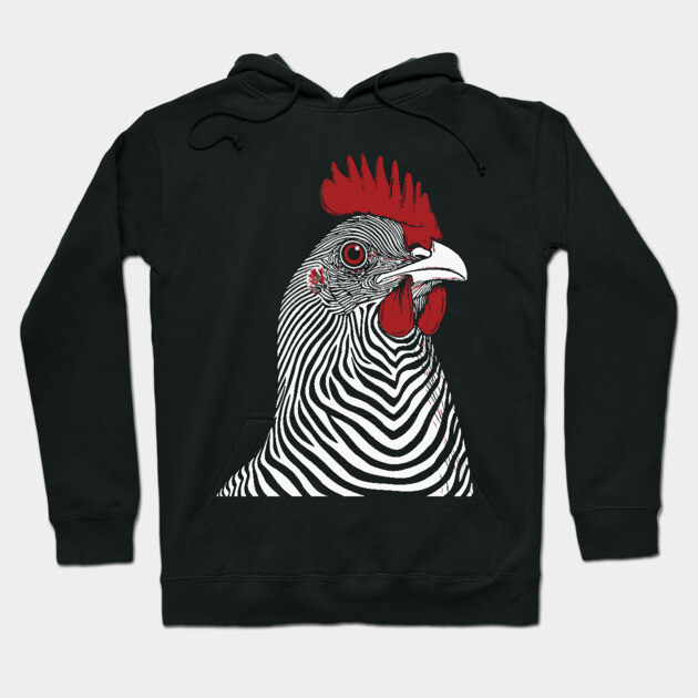 Striking Rooster Op Art Design in Bold Colors Hoodie by TuncGK