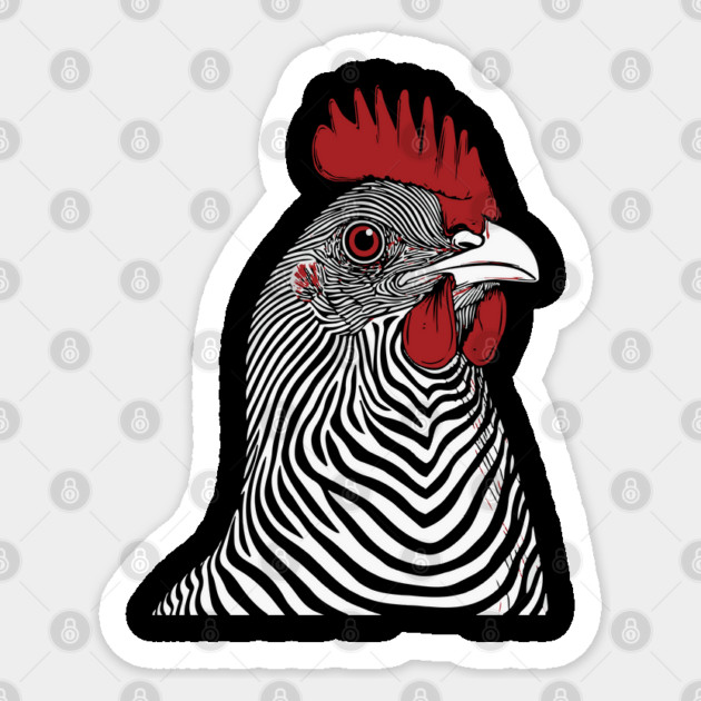 Striking Rooster Op Art Design in Bold Colors Sticker by TuncGK