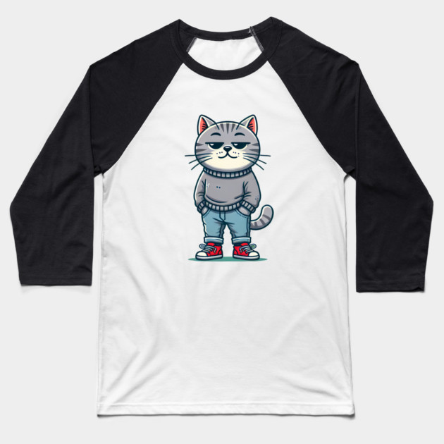 Funny Chilled Cat, Love Cats Baseball T-Shirt by logiamerch