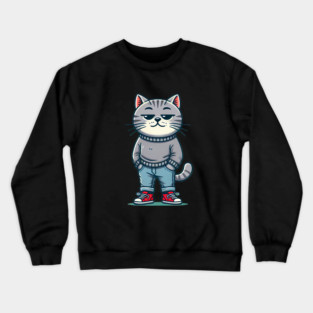 Funny Chilled Cat, Love Cats Crewneck Sweatshirt