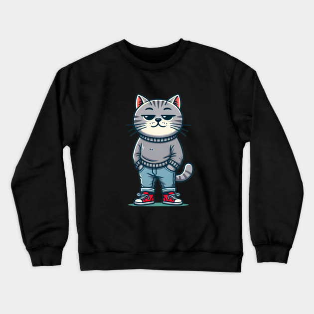 Funny Chilled Cat, Love Cats Crewneck Sweatshirt by logiamerch