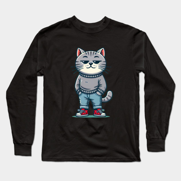 Funny Chilled Cat, Love Cats Long Sleeve T-Shirt by logiamerch