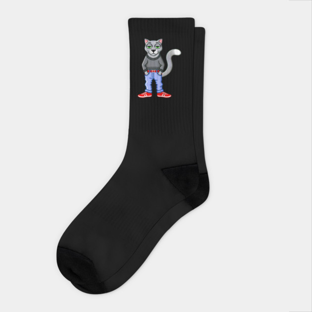 Funny Chilled Gray Cat, Love Cats Socks by logiamerch