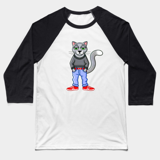 Funny Chilled Gray Cat, Love Cats Baseball T-Shirt by logiamerch