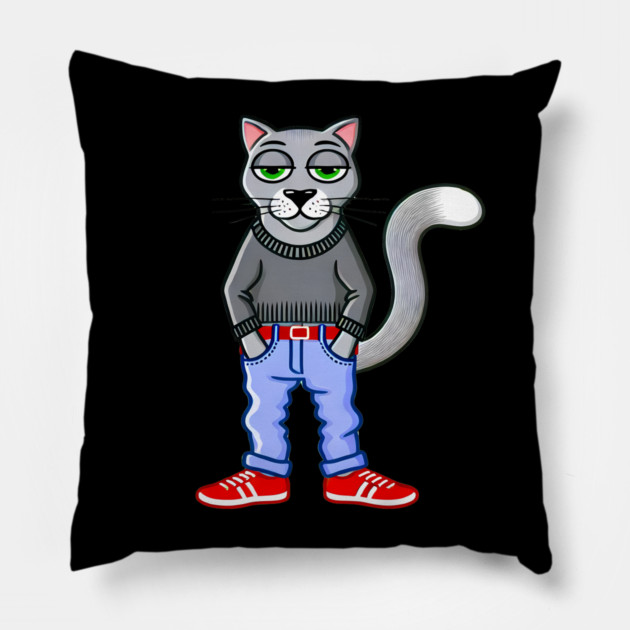 Funny Chilled Gray Cat, Love Cats Pillow by logiamerch