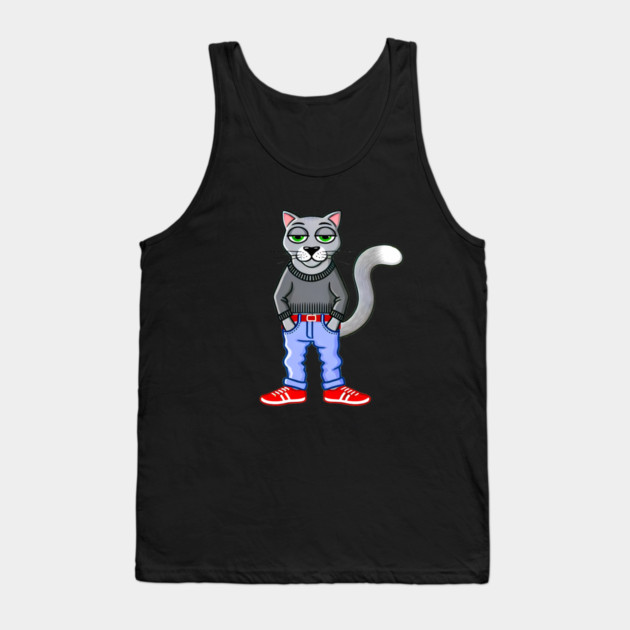 Funny Chilled Gray Cat, Love Cats Tank Top by logiamerch