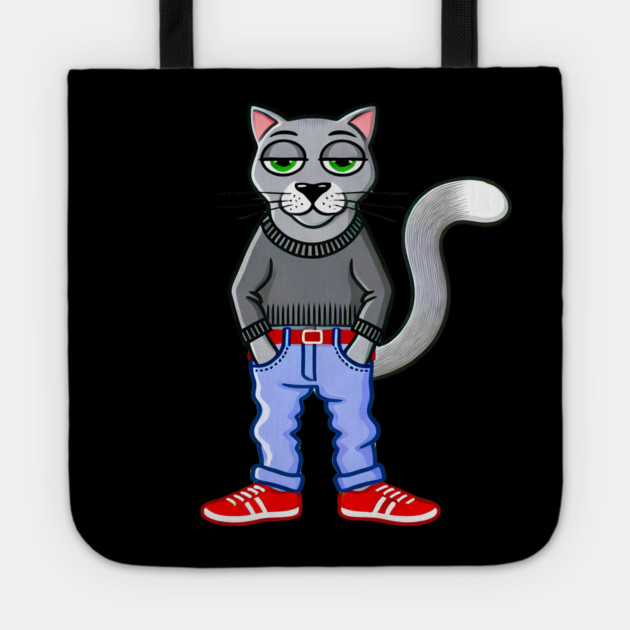 Funny Chilled Gray Cat, Love Cats Tote by logiamerch