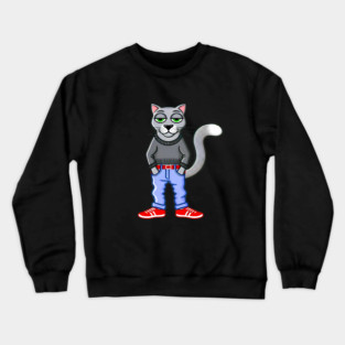Funny Chilled Gray Cat, Love Cats Crewneck Sweatshirt