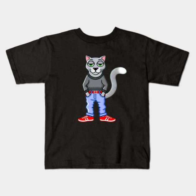 Funny Chilled Gray Cat, Love Cats Kids T-Shirt by logiamerch