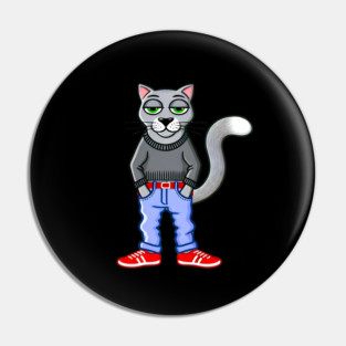 Funny Chilled Gray Cat, Love Cats Pin