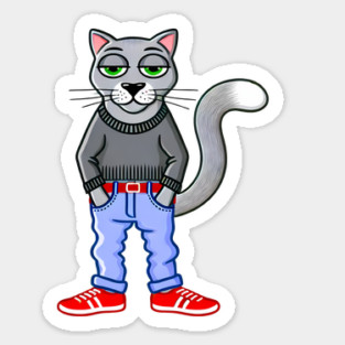 Funny Chilled Gray Cat, Love Cats Sticker
