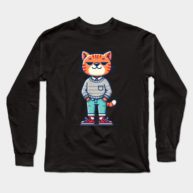 Funny Chilled Orange Cat, Love Cats Long Sleeve T-Shirt by logiamerch