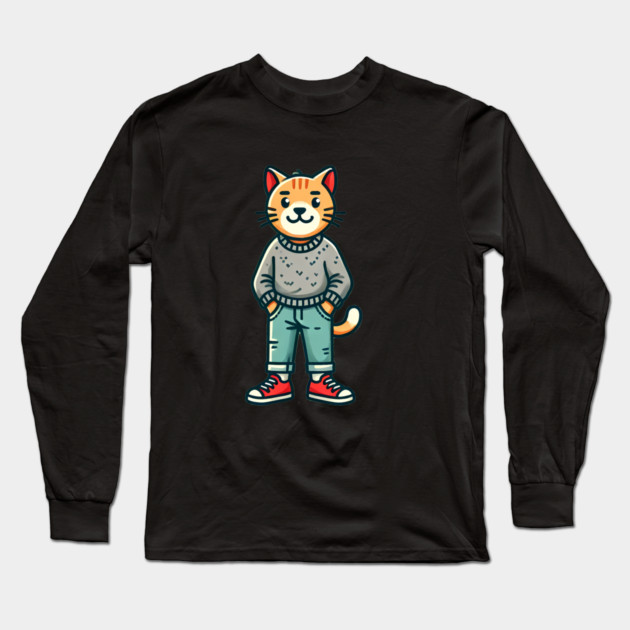 Funny Chilled Cat, Love Cats Long Sleeve T-Shirt by logiamerch