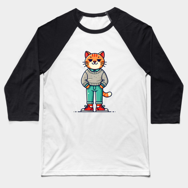 Funny Chilled Cat, Love Cats Baseball T-Shirt by logiamerch