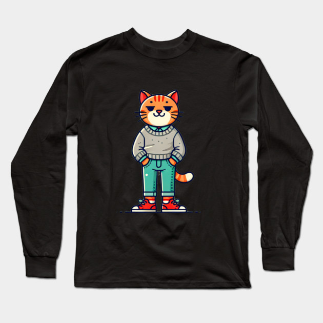Funny Chilled Cat, Love Cats Long Sleeve T-Shirt by logiamerch