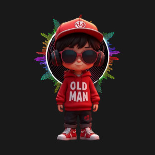 DJ OLD MAN 3D CHIBI TEXT T-Shirt