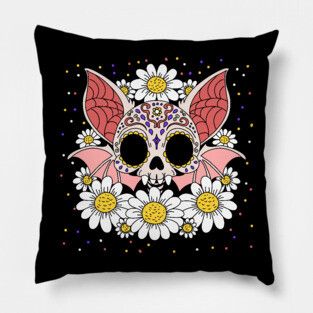 April's Daisies & Bat Skull Pillow