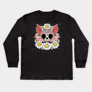 April's Daisies & Bat Skull Kids Long Sleeve T-Shirt