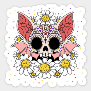 April's Daisies & Bat Skull Sticker