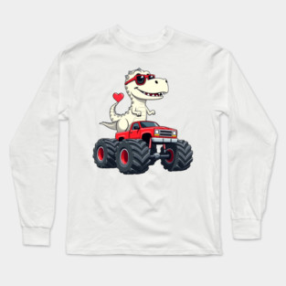 Valentines day Dinosaur Monster Truck with Heart Boys girls Long Sleeve T-Shirt