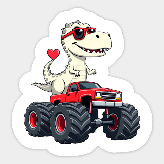 Valentines day Dinosaur Monster Truck with Heart Boys girls Magnet by ArtistTee ⭐⭐⭐⭐⭐