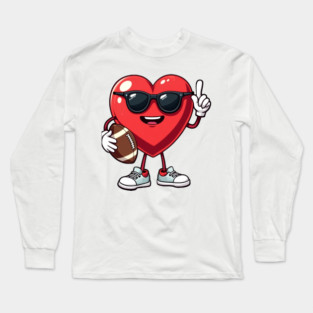 Football Valentines Day Design Boys Valentines Heart Kids Men Long Sleeve T-Shirt