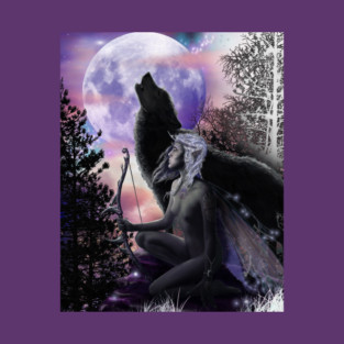 Silvermoon wild huntress forest fairy elf full moon wolf rider T-Shirt