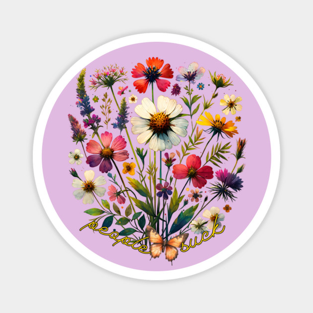 Floral Arrangement with Butterfly and Subtle "People Suck" message Magnet by Luxinda