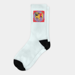 Retro Pug Art - Colorful Risograph Dog Design Socks