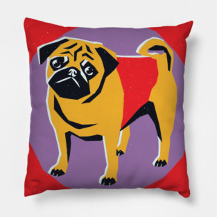 Retro Pug Art - Colorful Risograph Dog Design Pillow