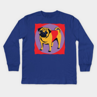 Retro Pug Art - Colorful Risograph Dog Design Kids Long Sleeve T-Shirt