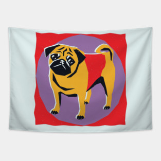 Retro Pug Art - Colorful Risograph Dog Design Tapestry