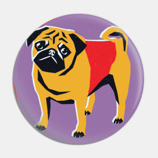 Retro Pug Art - Colorful Risograph Dog Design Pin