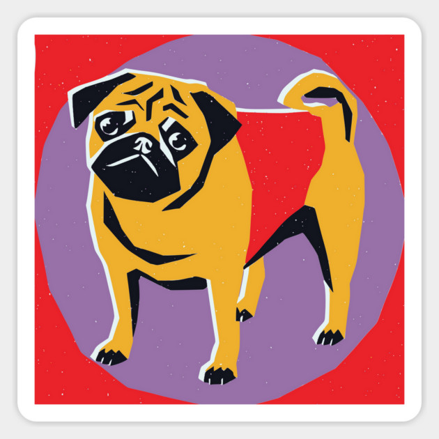 Retro Pug Art - Colorful Risograph Dog Design Magnet by TuncGK