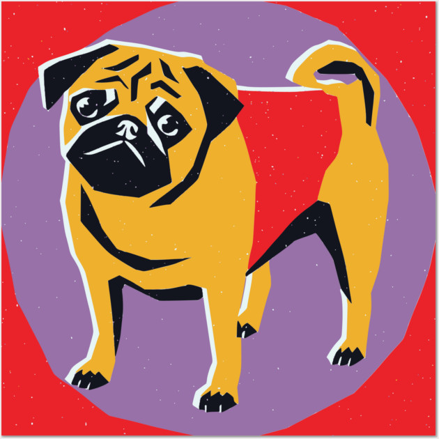 Retro Pug Art - Colorful Risograph Dog Design Wall Art by TuncGK