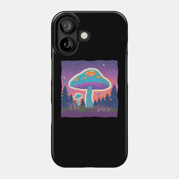 Psychedelic Mushroom Forest - Vibrant Risograph Art Phone Case by TuncGK