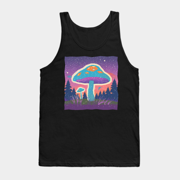 Psychedelic Mushroom Forest - Vibrant Risograph Art Tank Top by TuncGK