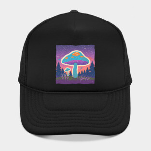 Psychedelic Mushroom Forest - Vibrant Risograph Art Hat