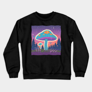 Psychedelic Mushroom Forest - Vibrant Risograph Art Crewneck Sweatshirt