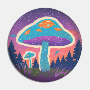 Psychedelic Mushroom Forest - Vibrant Risograph Art Pin