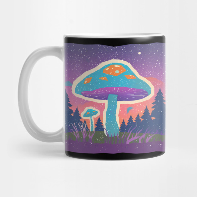 Psychedelic Mushroom Forest - Vibrant Risograph Art by TuncGK