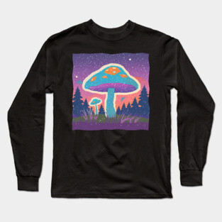 Psychedelic Mushroom Forest - Vibrant Risograph Art Long Sleeve T-Shirt