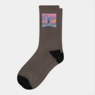 Retro Knight in Armor - Bold Risograph Fantasy Art Socks