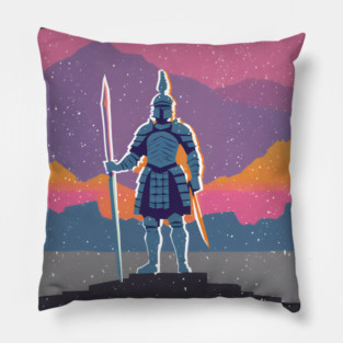 Retro Knight in Armor - Bold Risograph Fantasy Art Pillow