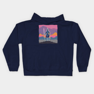 Retro Knight in Armor - Bold Risograph Fantasy Art Kids Hoodie