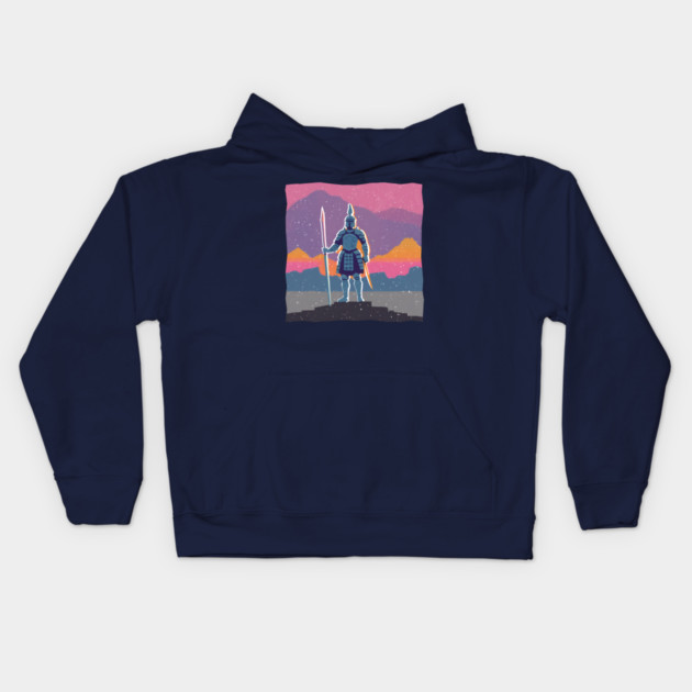 Retro Knight in Armor - Bold Risograph Fantasy Art Kids Hoodie by TuncGK