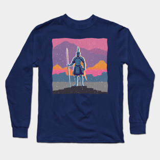 Retro Knight in Armor - Bold Risograph Fantasy Art Long Sleeve T-Shirt