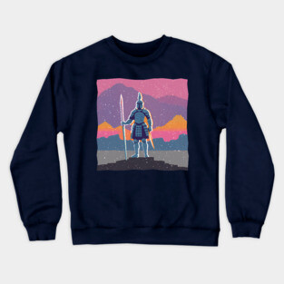 Retro Knight in Armor - Bold Risograph Fantasy Art Crewneck Sweatshirt