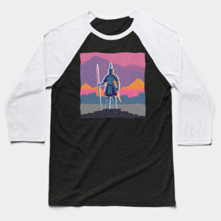 Retro Knight in Armor - Bold Risograph Fantasy Art Baseball T-Shirt